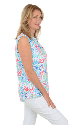 Sea Garden UPF50 Sleeveless Split Neck Top