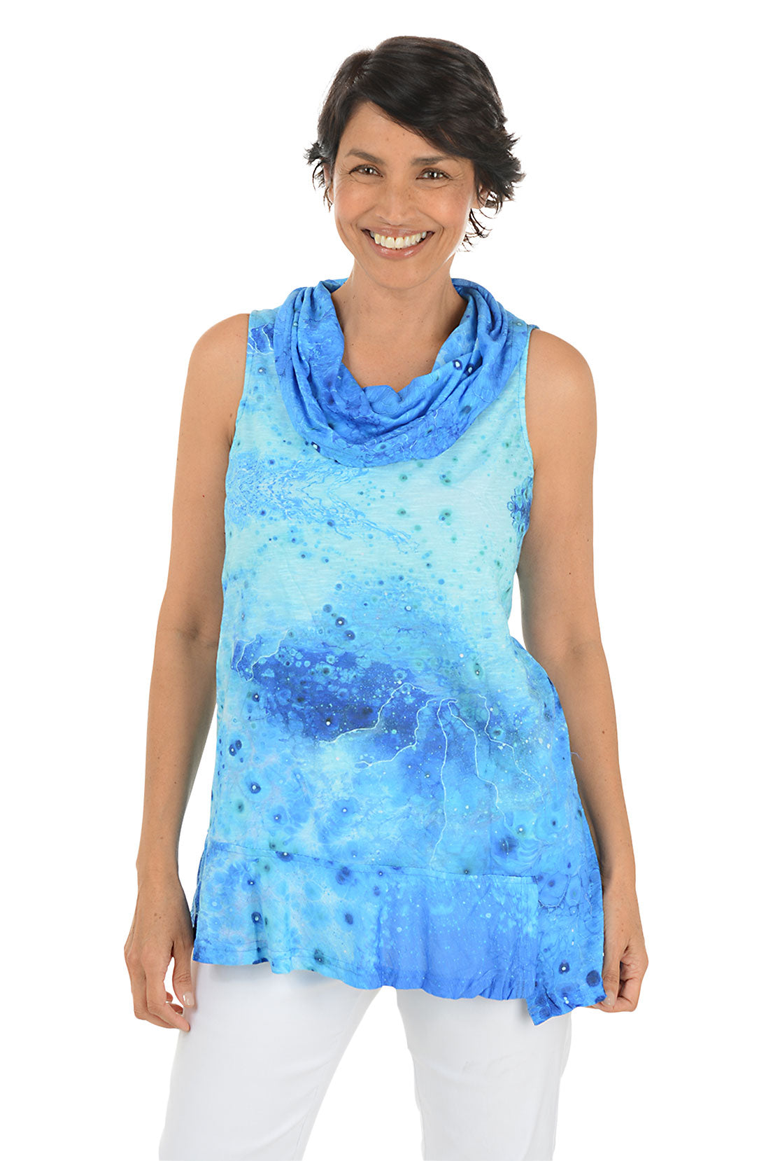 Underwater Ripples Sleeveless Cowl Neck Top