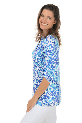 Blue Hibiscus UPF50 Roll Sleeve Top