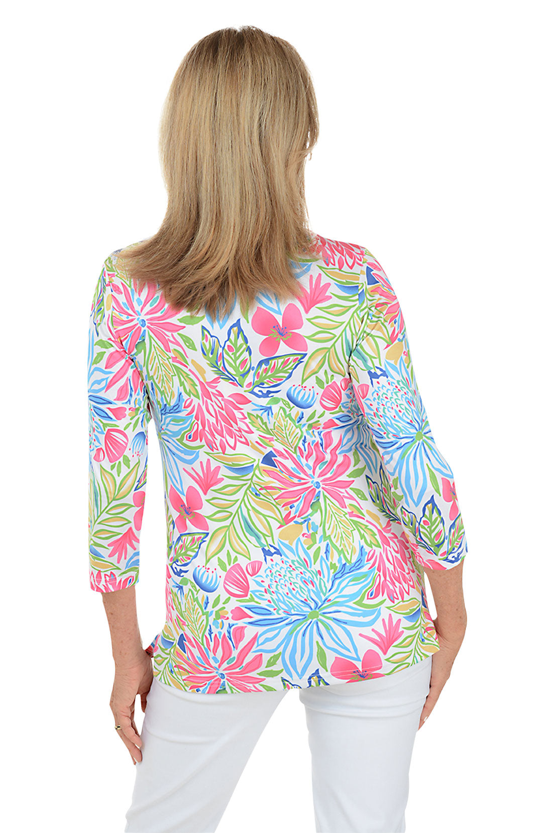 Flower Blossoms UPF50 Split Neck Tunic