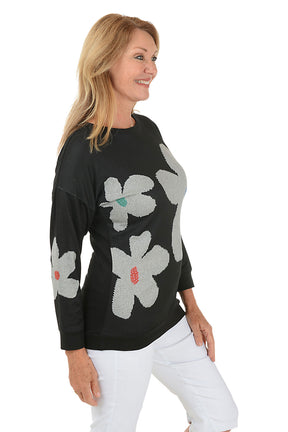 Studded Heather Flower Knit Top