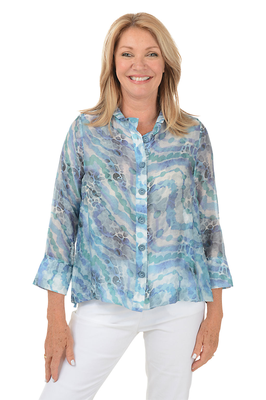 Blue Lagoon Leopard High-Low Shirt