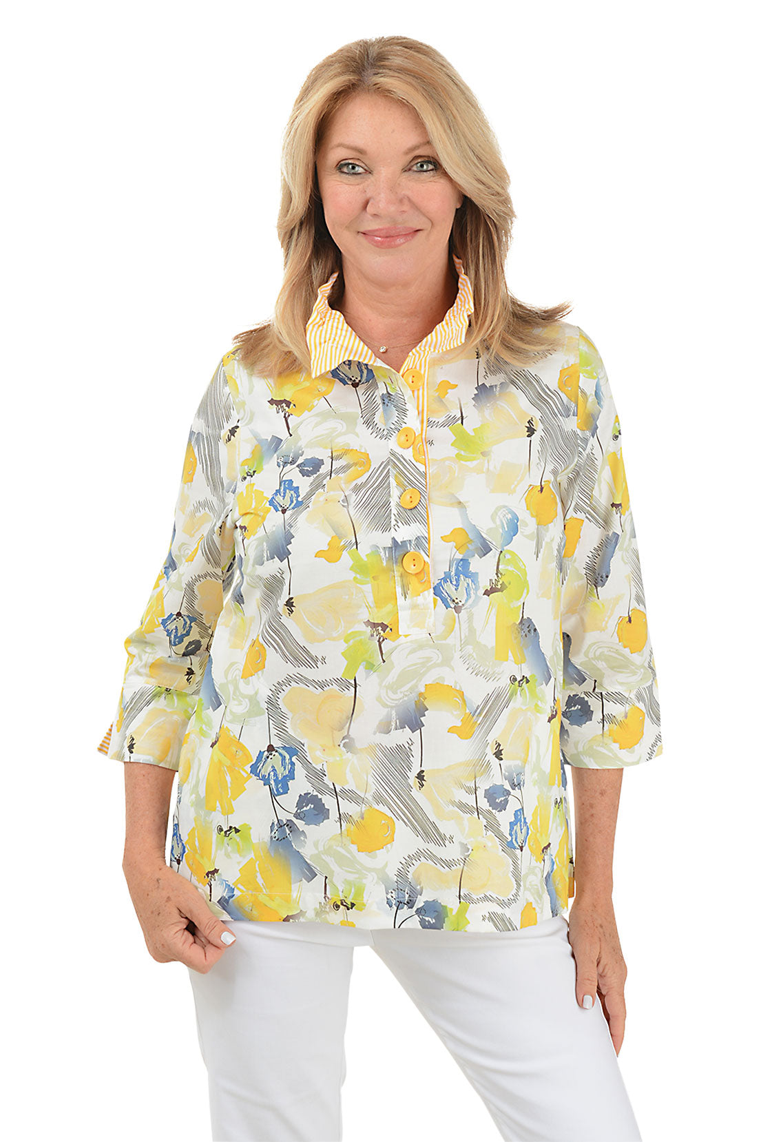 Sweet Lemon Poppies 3/4 Sleeve Blouse