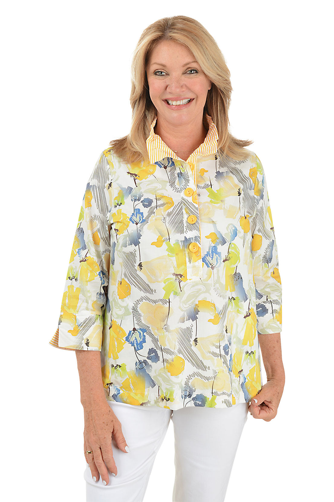 Sweet Lemon Poppies 3/4 Sleeve Blouse