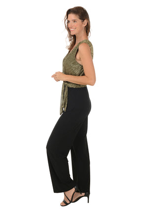 Gold Surplice Side Tie Jumpsuit