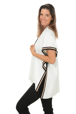 Cream Stripe-Trimmed Ruana Shawl