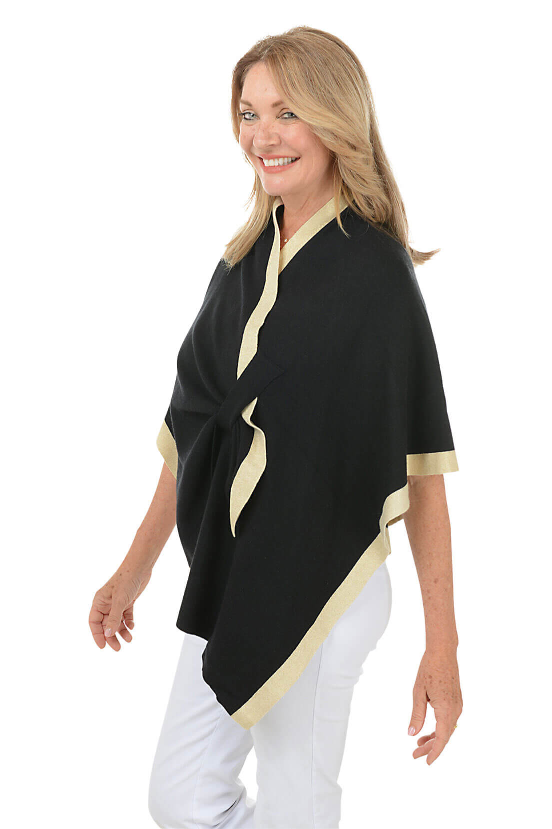 Gold Trim Keyhole Knit Wrap