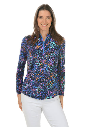 Aqua Swirl UPF50 Mock Neck Top