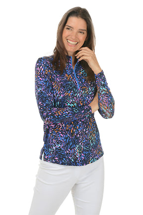 Aqua Swirl UPF50 Mock Neck Top