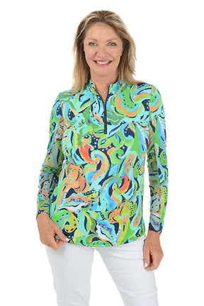 Jungle Leaves UPF50 Mock Neck Top