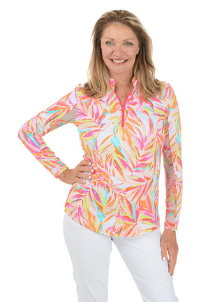 Tropical Melon UPF50 Mock Neck Top