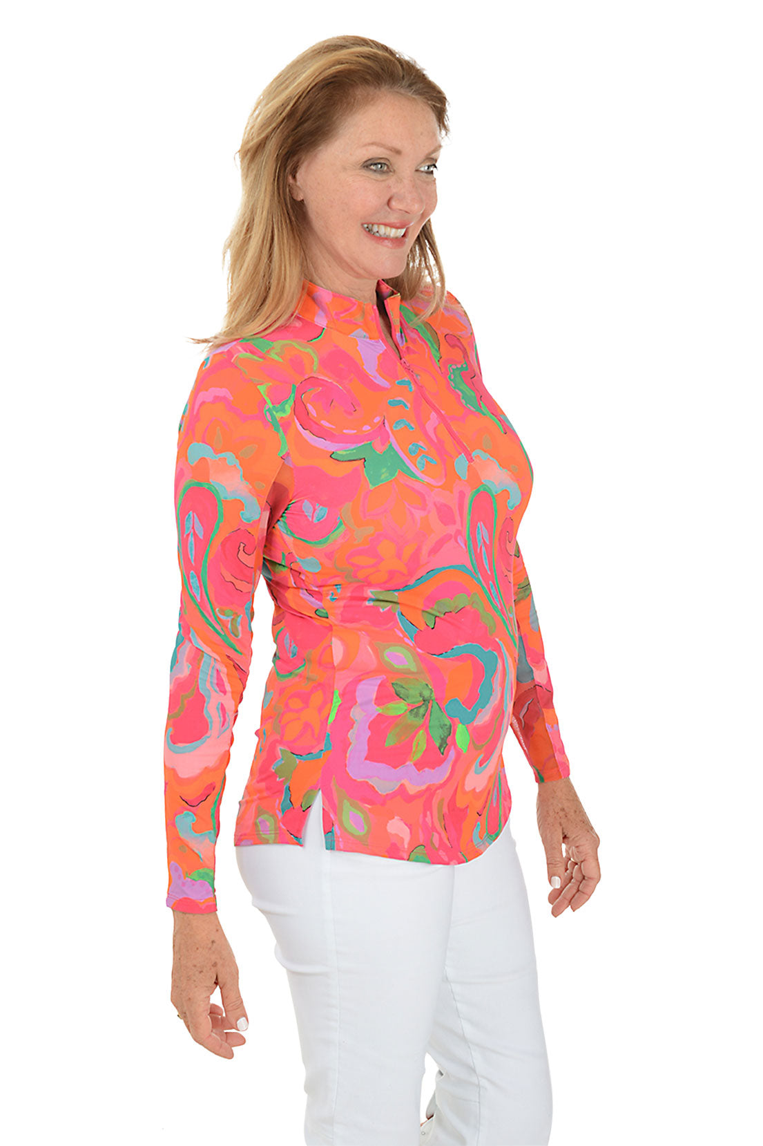 Beetroot Paisley UPF50 Mock Neck Top