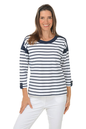 Nautical Striped Waffle Knit Top