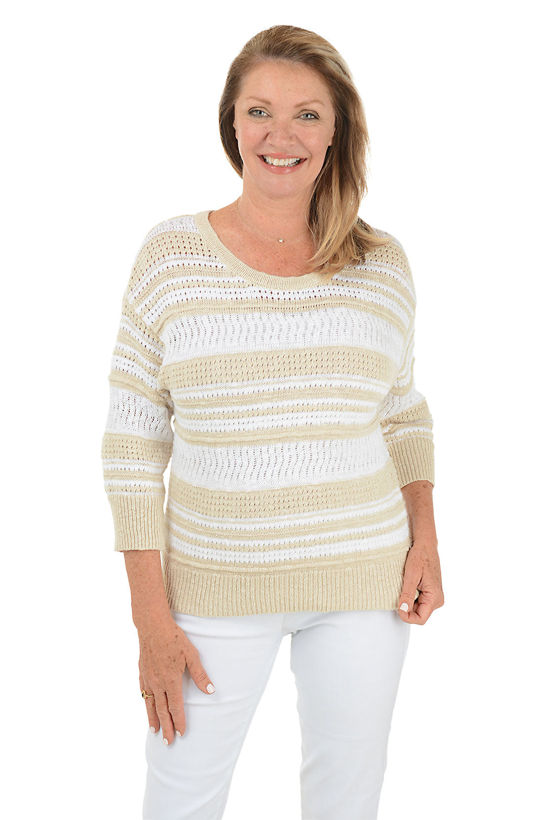 Textured Stripe Cotton Sweater