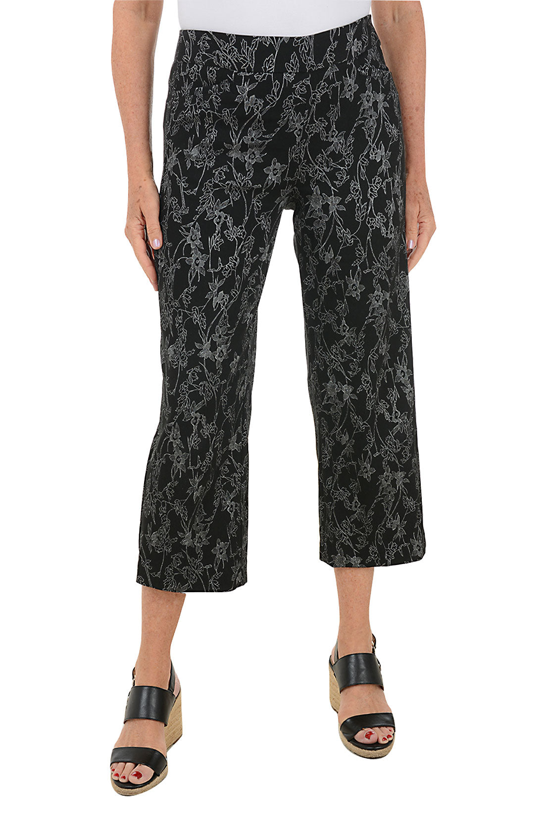 Floral Jacquard Wide Leg Crop Pant