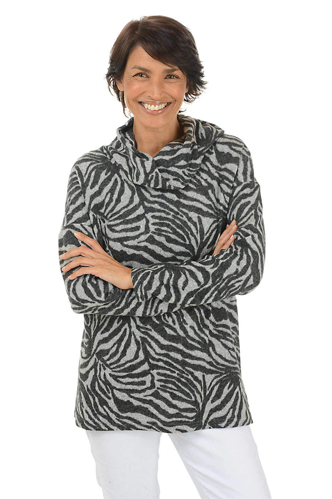 Zebra Cowl Neck Fleecy Top