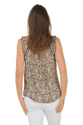 Leopard Ruffled Sleeveless Blouse