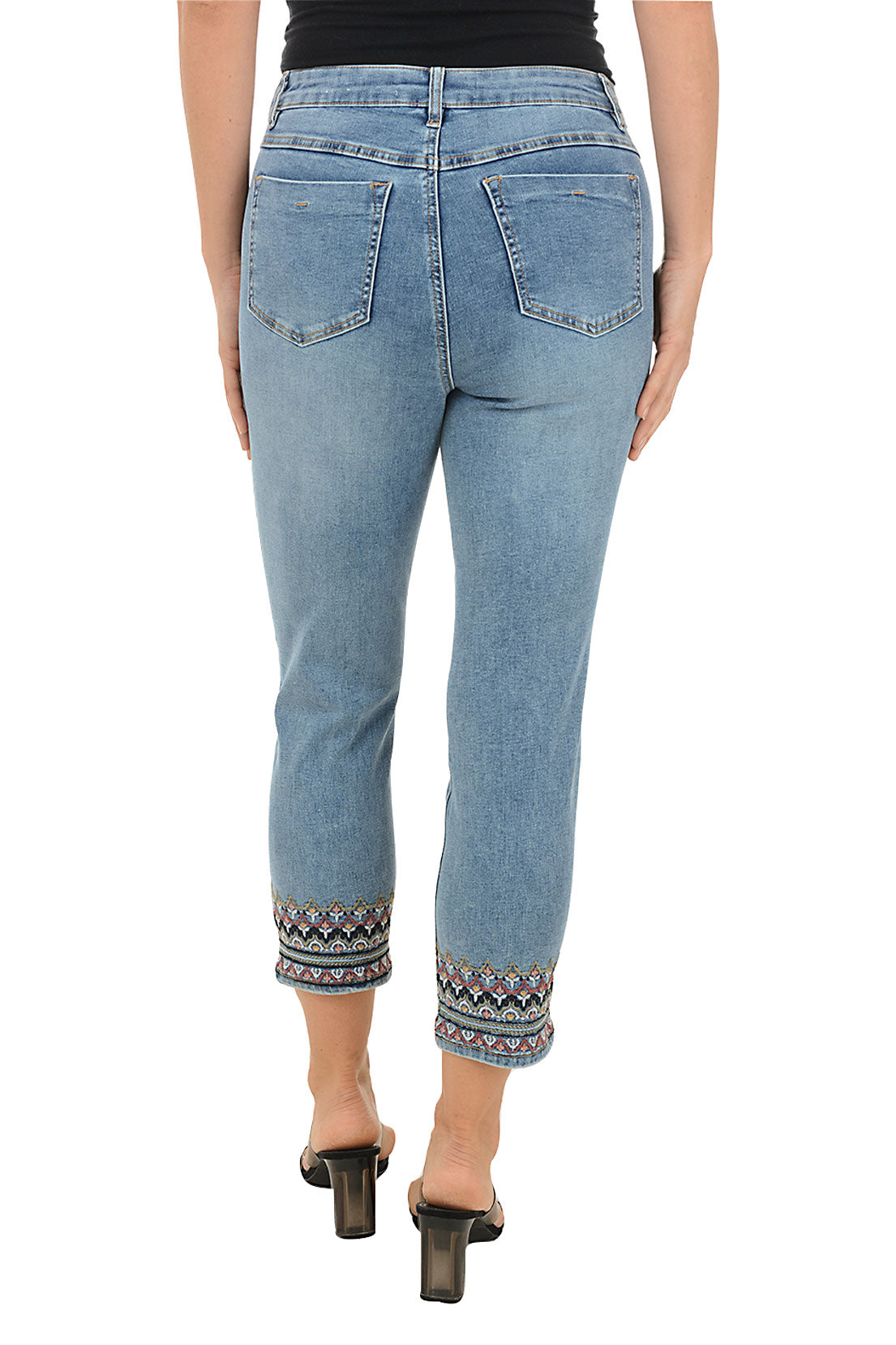 Zigzag Embroidered Trim Denim Crop Pant