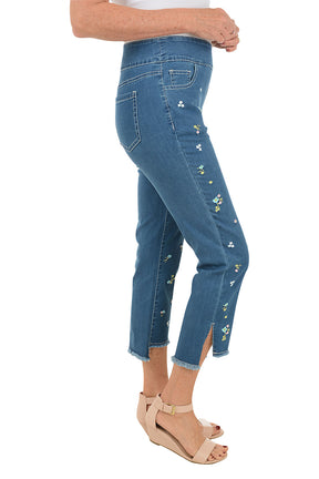 Ditsy Flower Embroidered Denim Ankle Pant