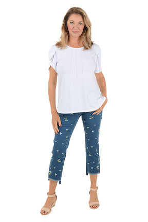 Ditsy Flower Embroidered Denim Ankle Pant