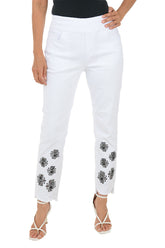 White Rhinestone Daisy Denim Pant