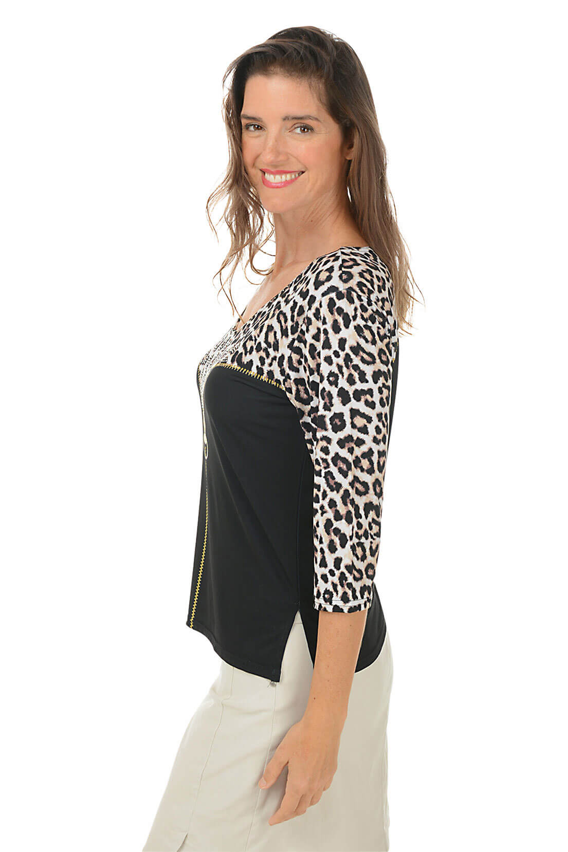 Leopard Zip Printed Knit Top