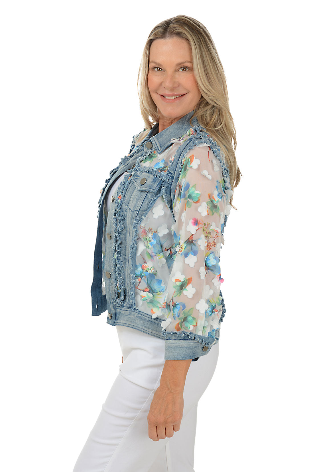 Blue Flower Petal Sheer Denim Jacket