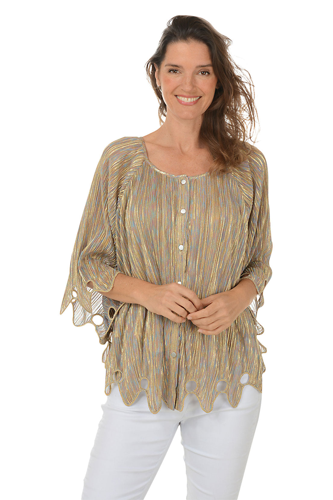 Mixed Metallic Poncho Blouse