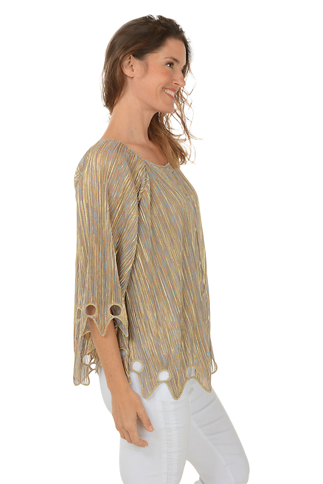 Mixed Metallic Poncho Blouse