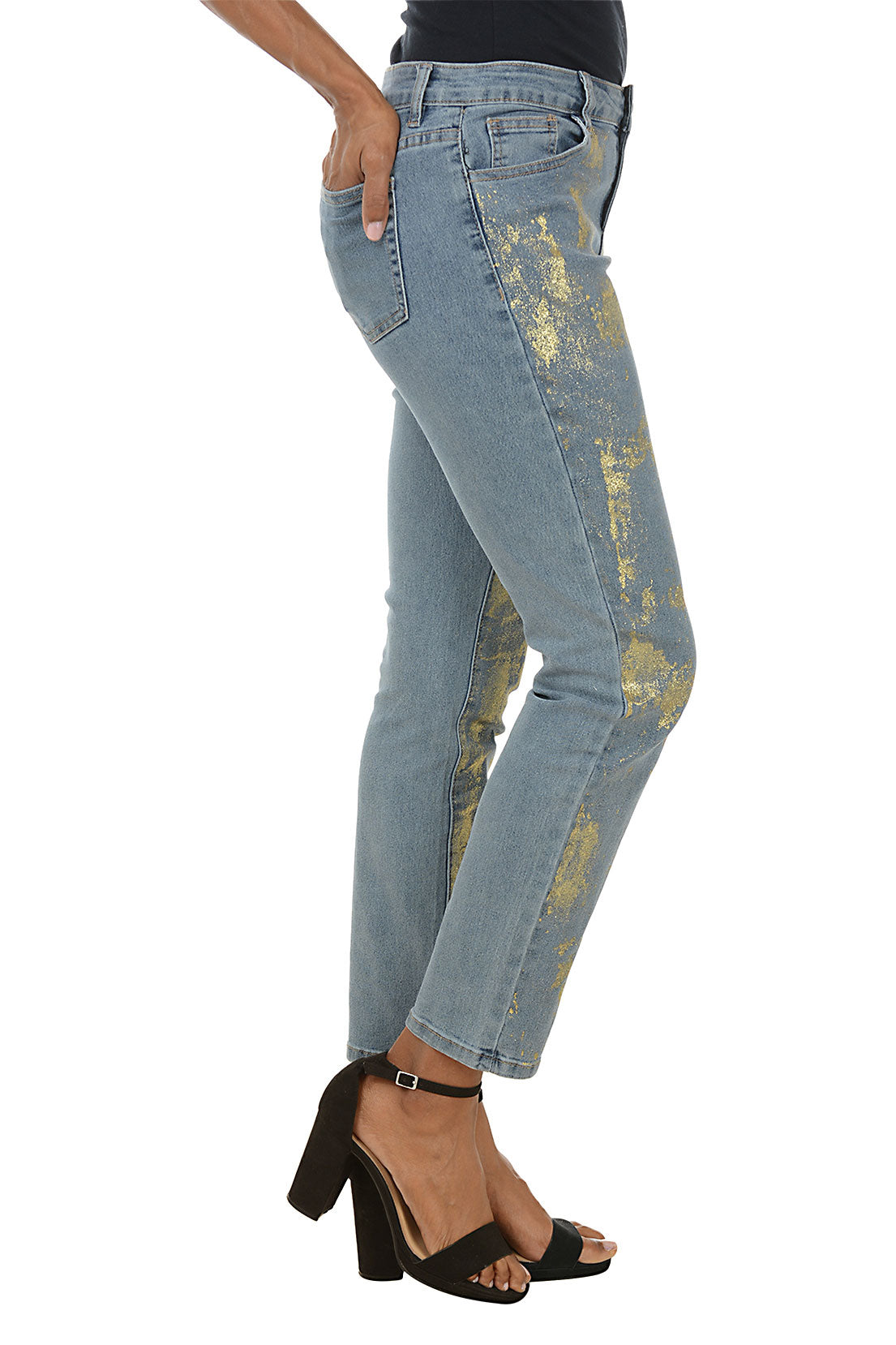 Gold Shimmer Denim Ankle Pant