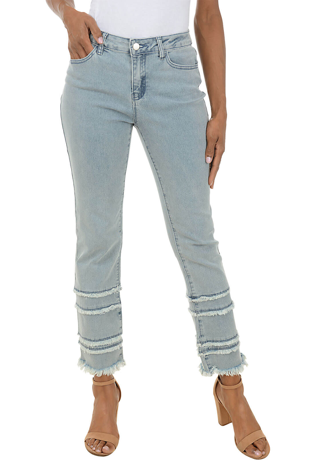 Frayed Tiered Denim Ankle Pant