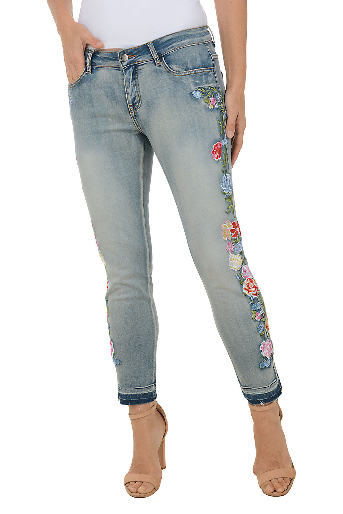 Wildflower Embroidered Denim Ankle Pant