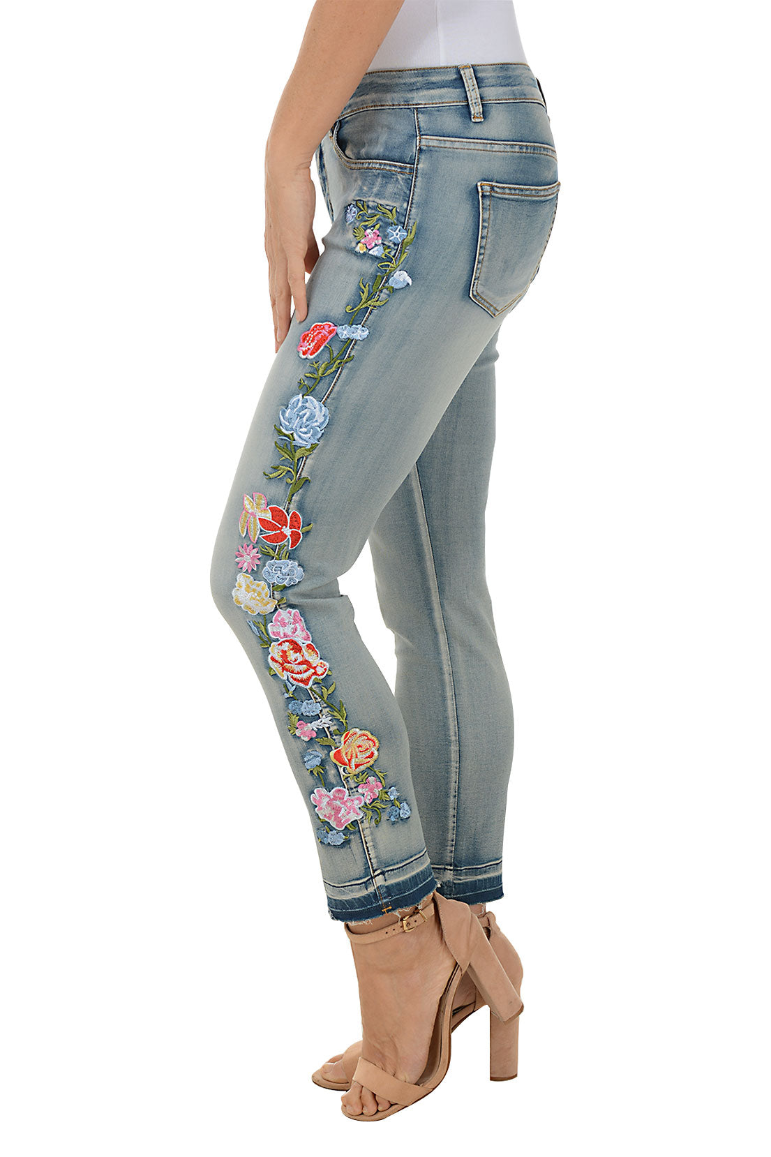 Wildflower Embroidered Denim Ankle Pant