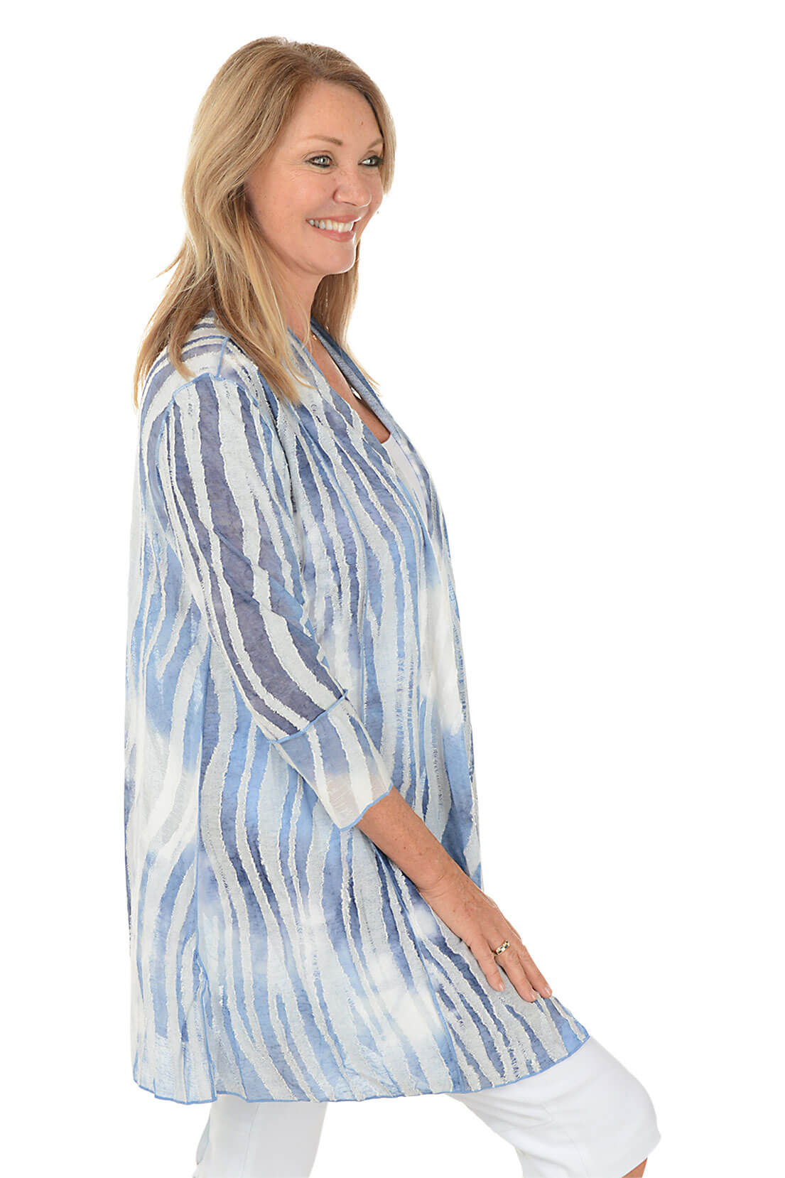 Denim Zebra Stripe Textured Cardigan