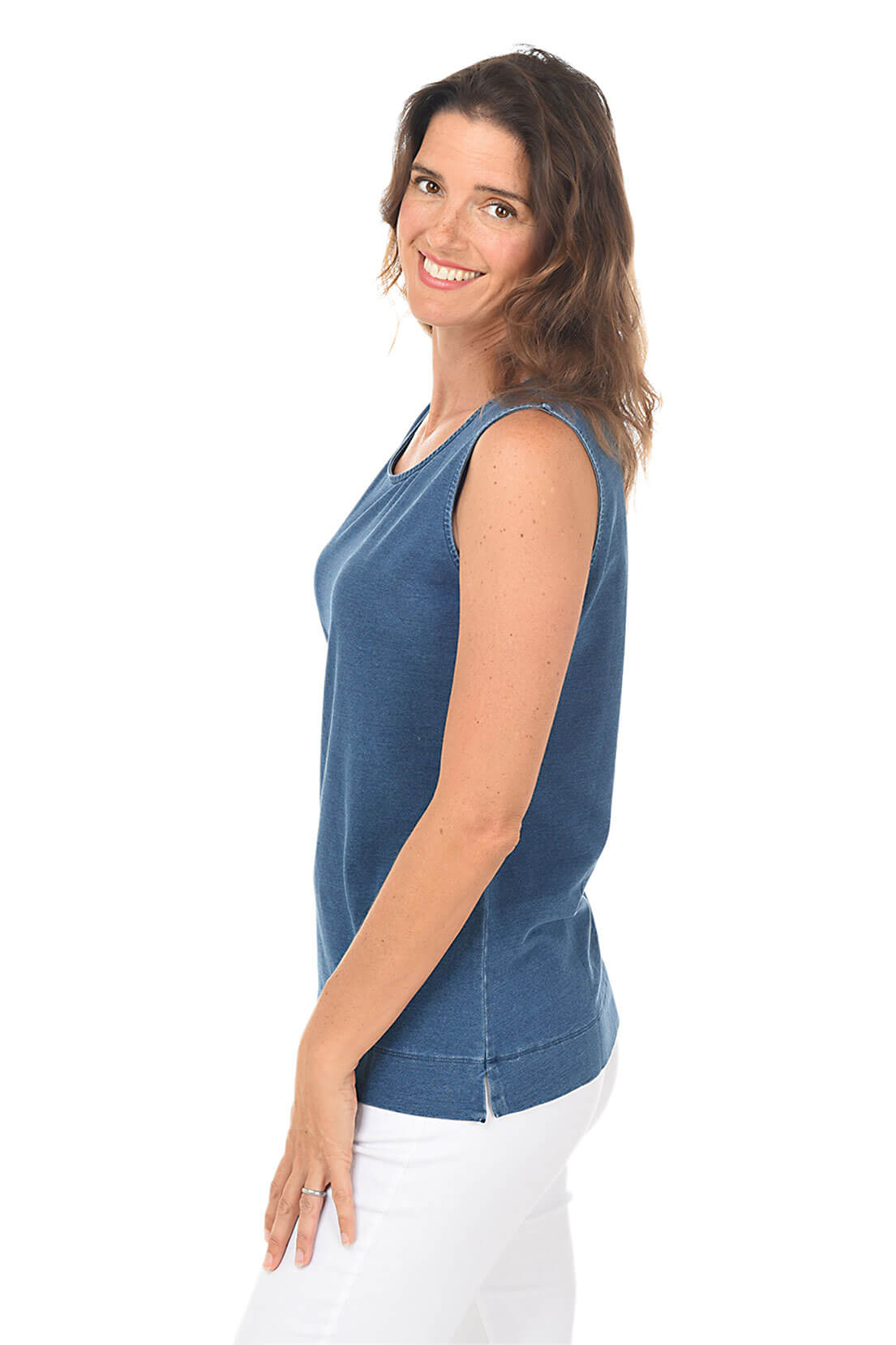 Denim Sleeveless Knit Top