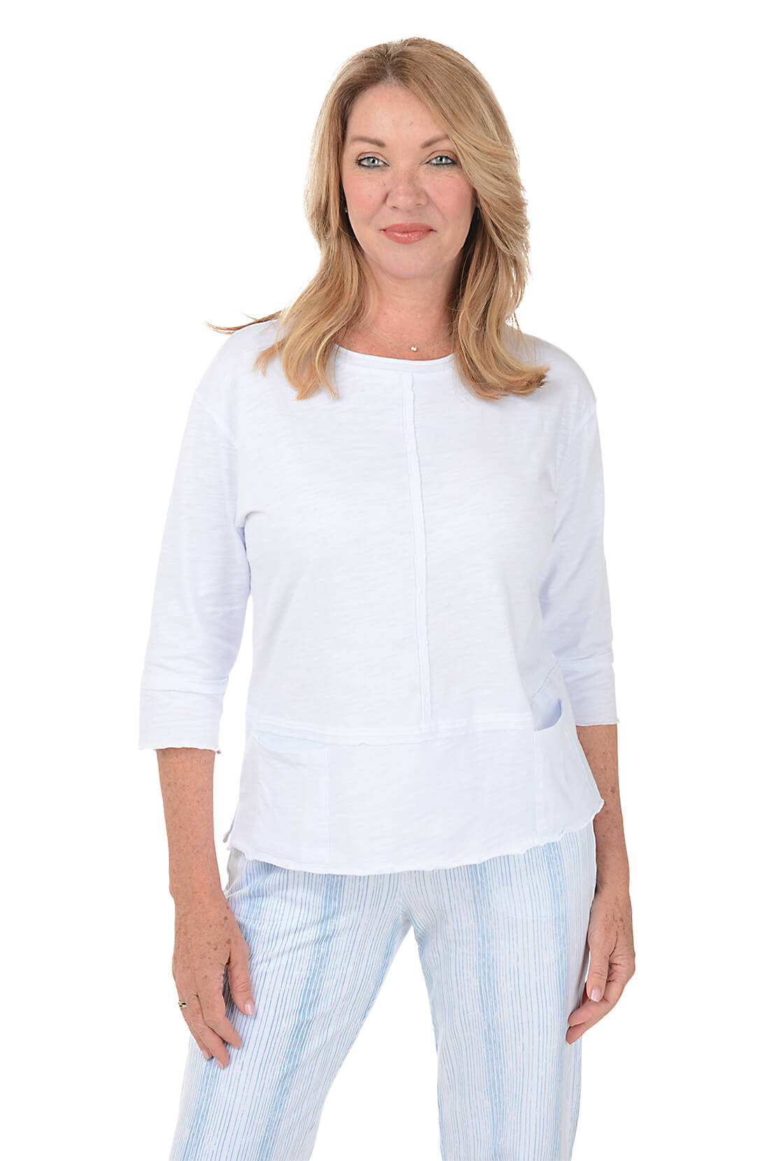 Front Seamed Double Pocket Knit Top