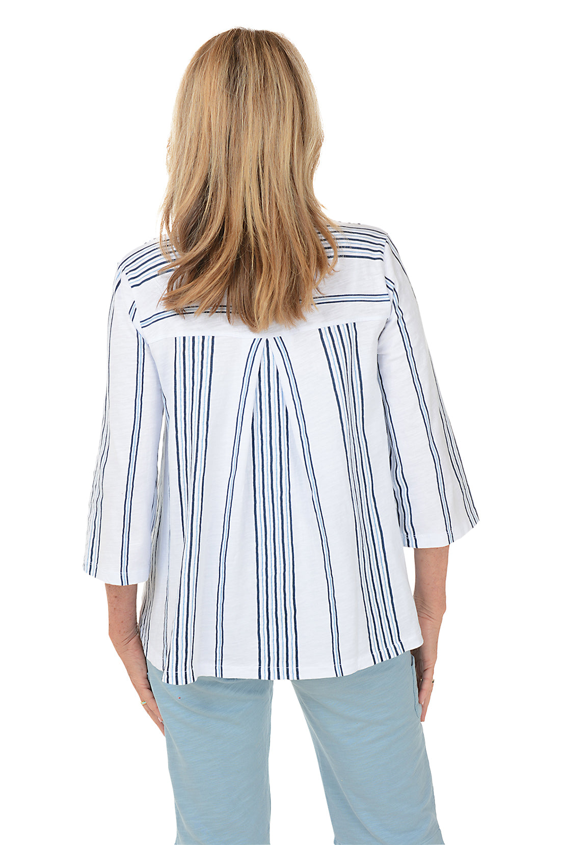 Striped Button-Front Slub Knit Top