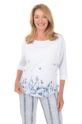 White Butterfly Floral Dolman Sleeve Top