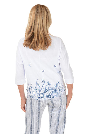 White Butterfly Floral Dolman Sleeve Top