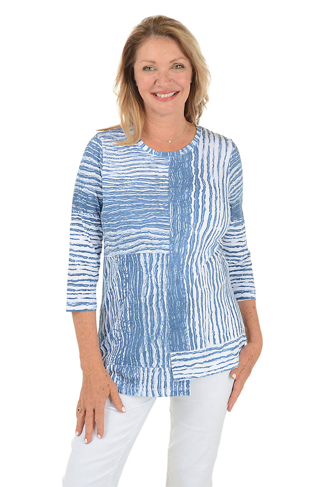 Distressed Stripe Stepped Hem Top