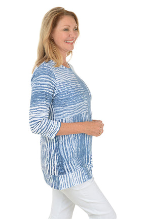 Distressed Stripe Stepped Hem Top