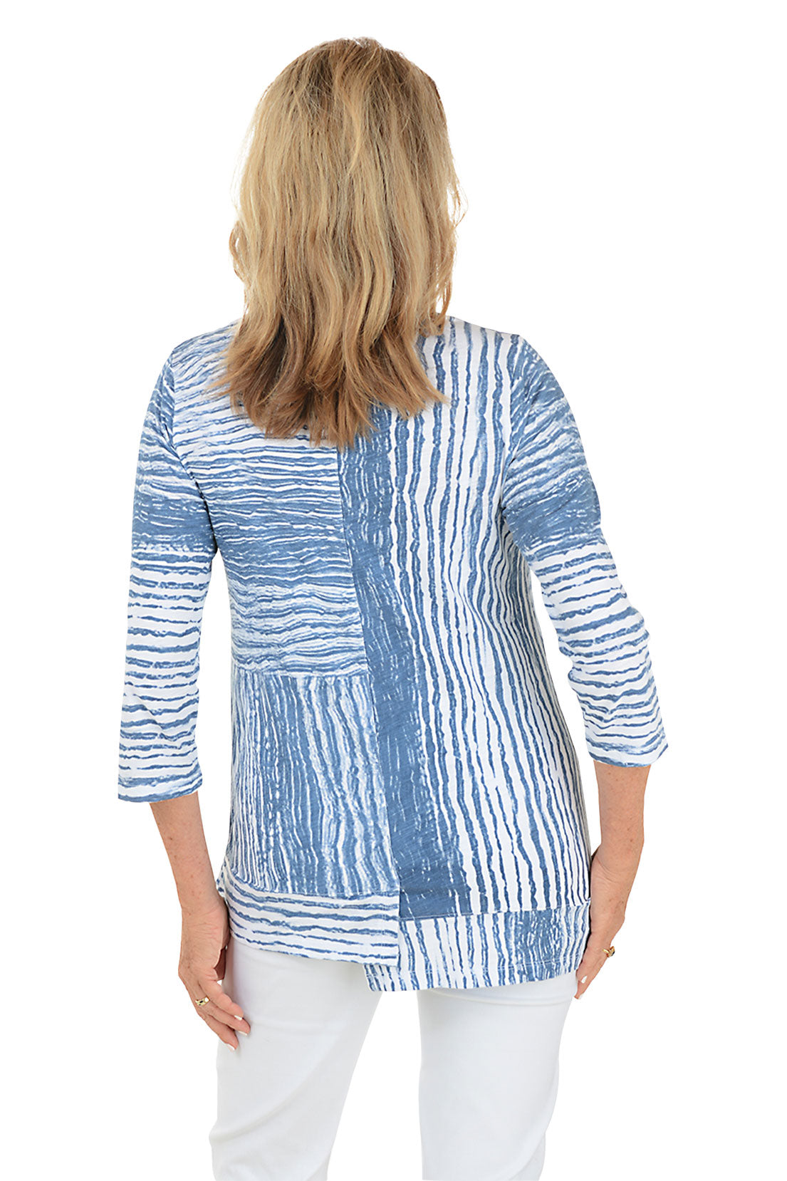 Distressed Stripe Stepped Hem Top