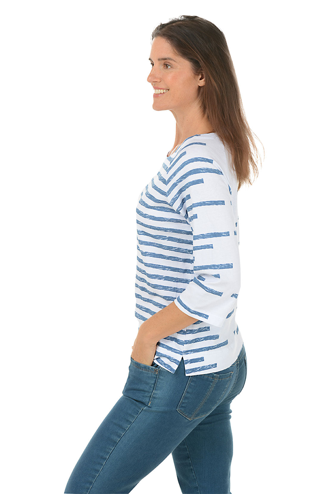 Striped Triple Button Raglan Sleeve Top