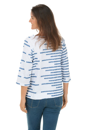 Striped Triple Button Raglan Sleeve Top