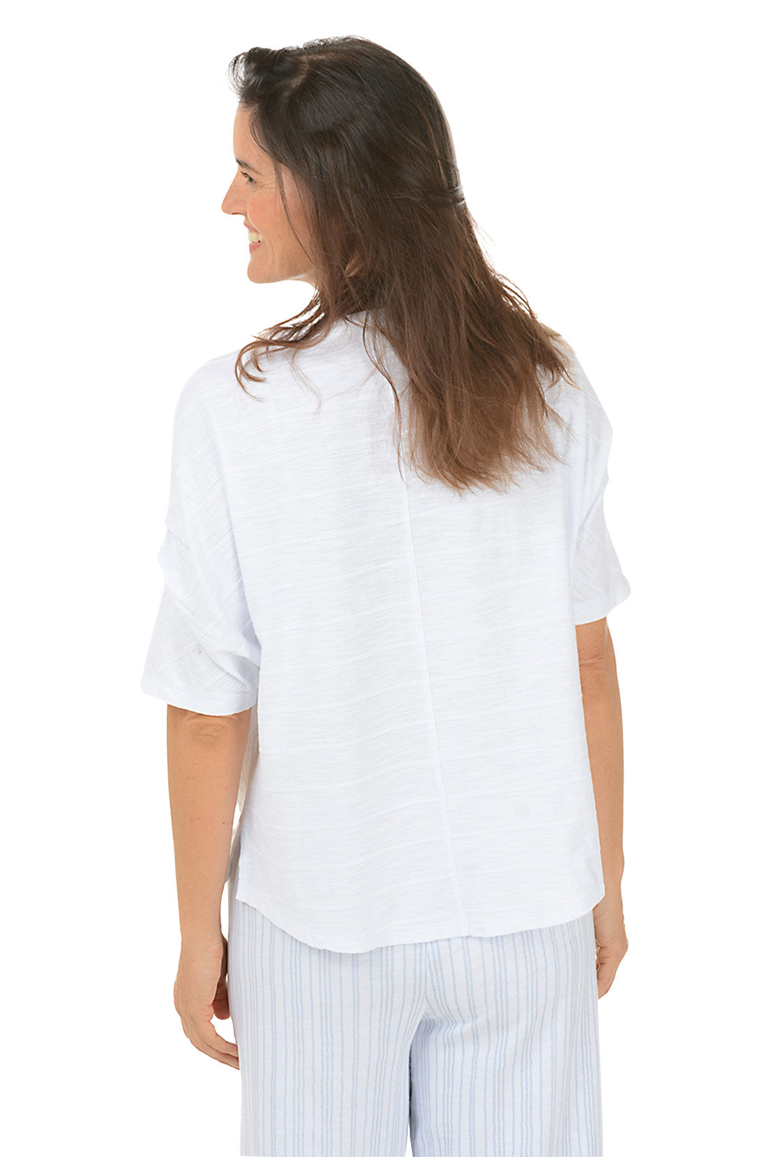 Pleated Sleeve Stripe Textured Tee