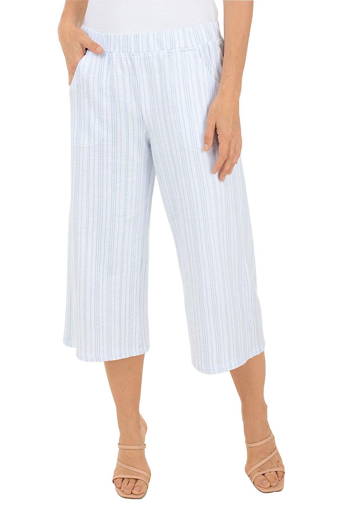 Vertical Stripe Wide Leg Capri Pant