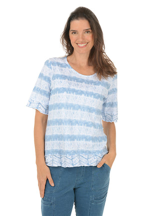 Striped Lettuce Trim Elbow Sleeve Tee