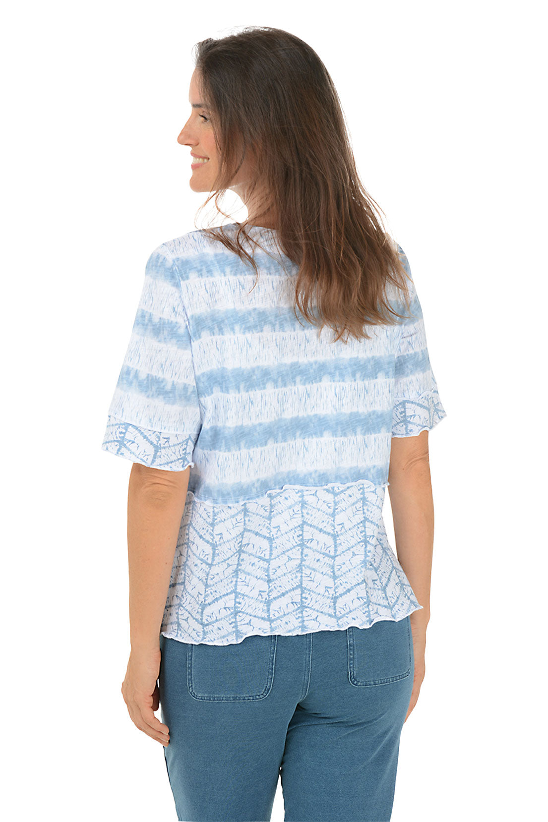 Striped Lettuce Trim Elbow Sleeve Tee