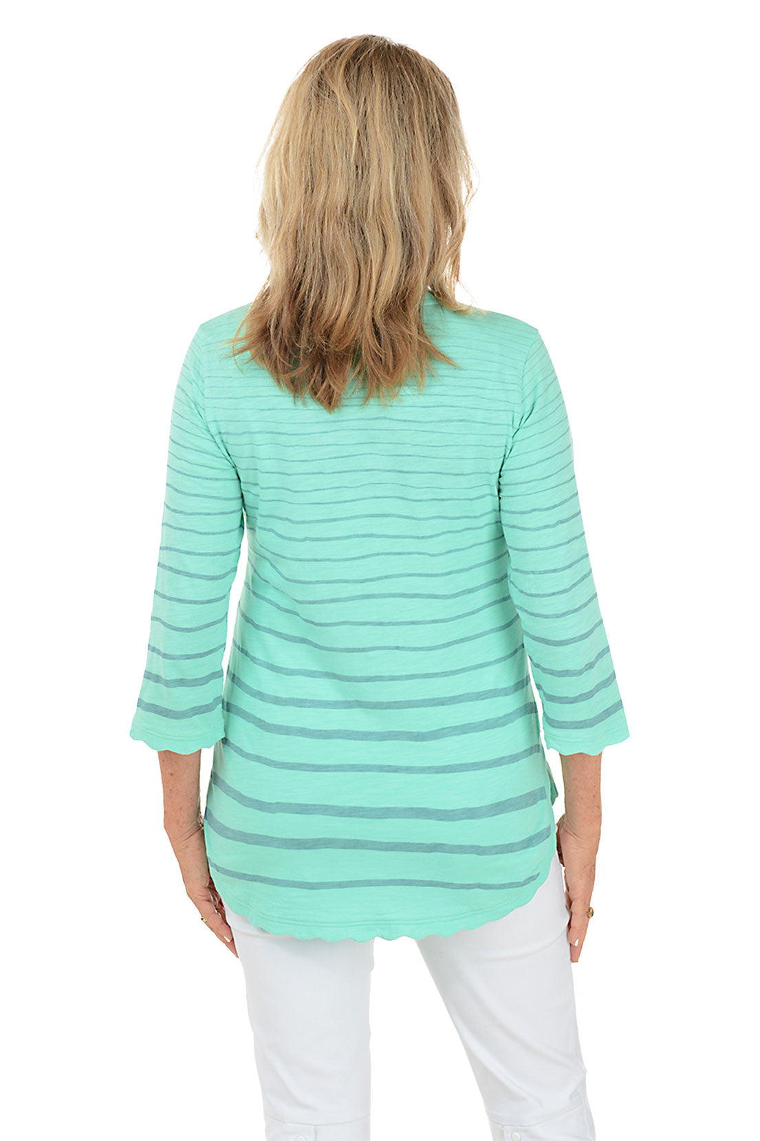 Scalloped Trim Striped Knit Top