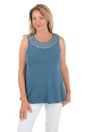 Ruffled Neck French Terry Tank